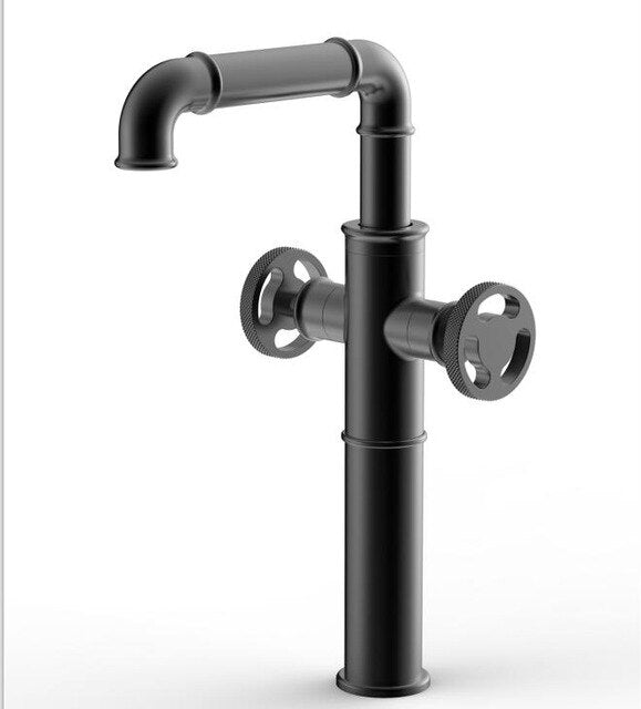 Prague-Black Industrial Victorian Hot and Cold Lever Tall and short bathroom faucet