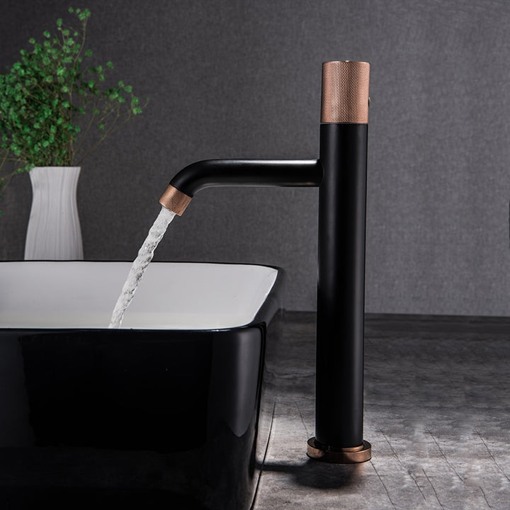 Mayfield-Matte Black and Rose Gold Tall Vessel Sink Faucet