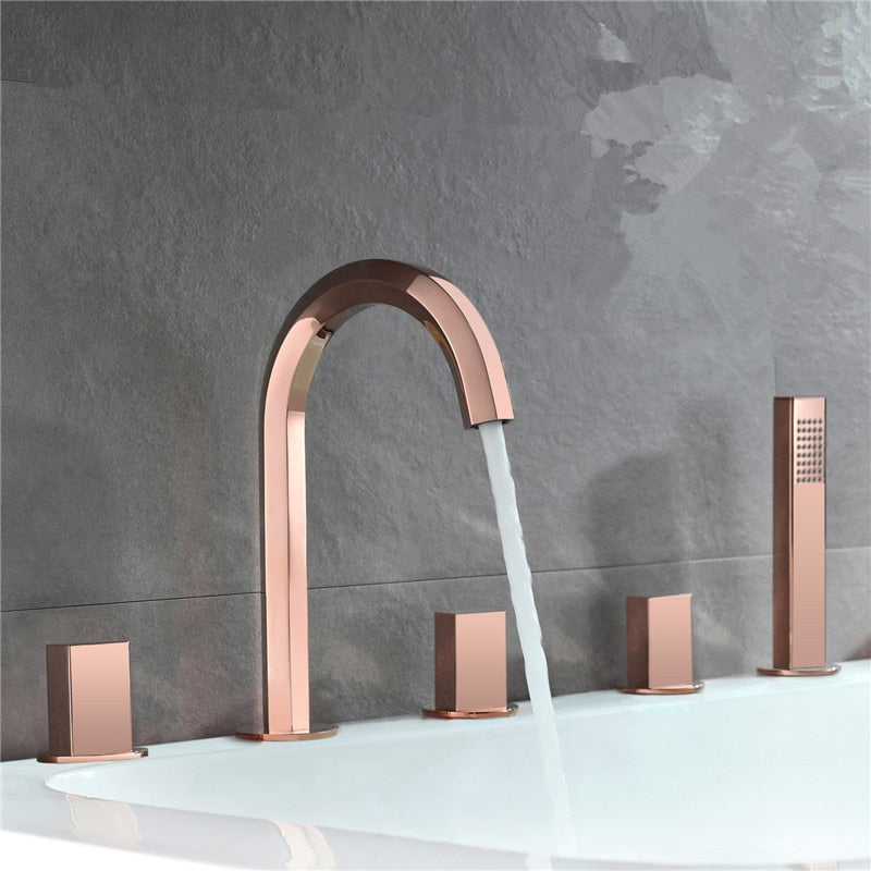 Barcelona-Rose Gold Polished- Gold-Black - Chrome 5 Holes Deck Mount Tub Filler with Hand sprayer kit