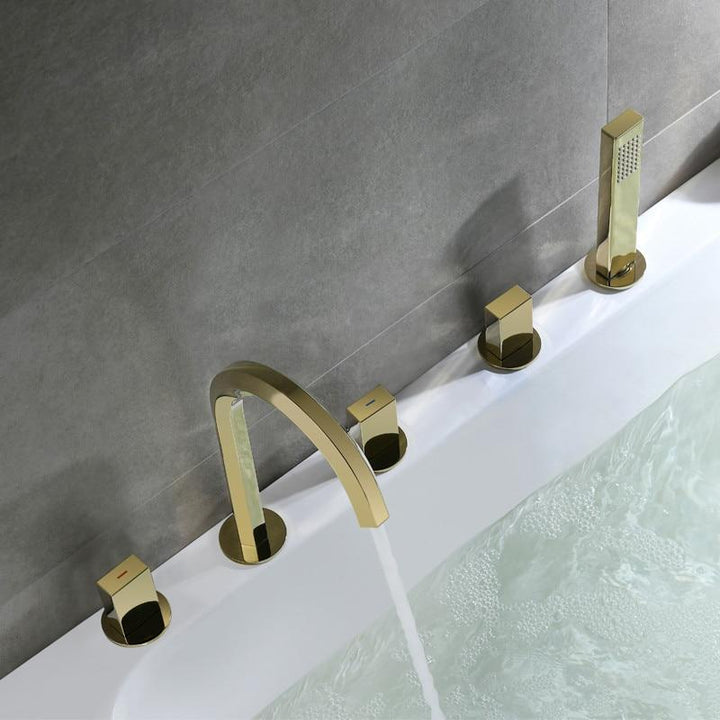 Gold polished - Rose Gold Deck Mount Bathtub Filler 5 Kit