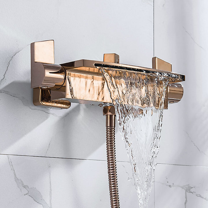 Rose Gold-Gold-Black-White-Chrome Wall Mounted Waterfall and Option Hand held Sprayer Bathtub Filler Set