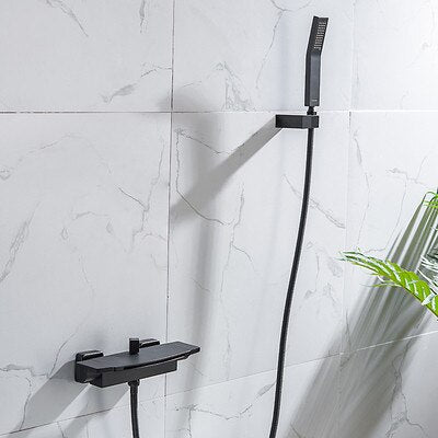 Rose Gold-Gold-Black-White-Chrome Wall Mounted Waterfall and Option Hand held Sprayer Bathtub Filler Set