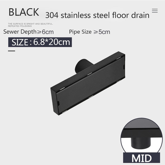 Off Set Black Linear Shower Drains left or right side drain