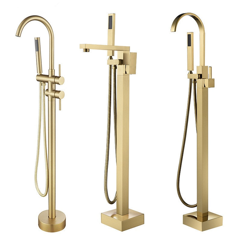 Brushed gold freestanding bathtub filler