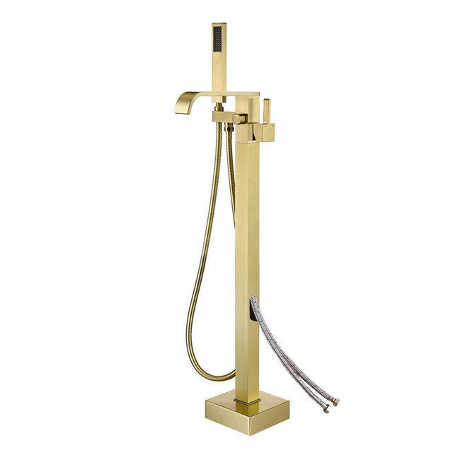 Brushed gold freestanding bathtub filler