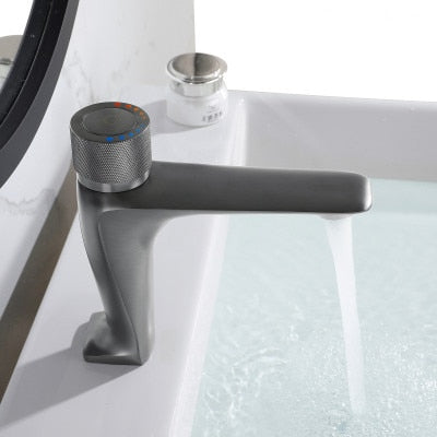 Gun grey metal single tall and short  hole bathroom faucet