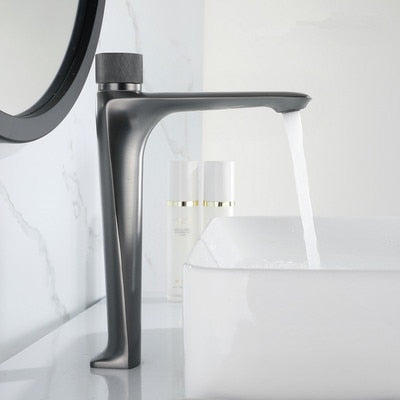 Gun grey metal single tall and short  hole bathroom faucet