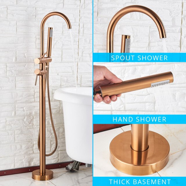 Brushed rose gold-White-Gold- Brushed Gold - Freestanding Bathtub filler Faucet