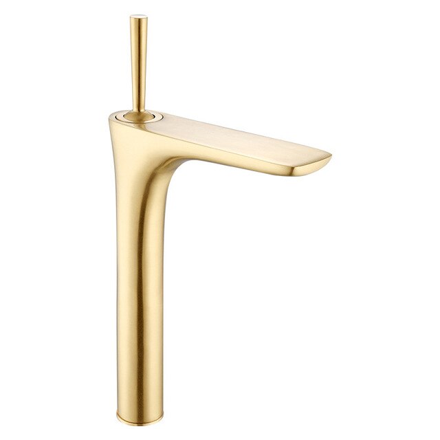 Corvette-Brushed gold tall vessel sink faucet and short single hole bathroom faucet