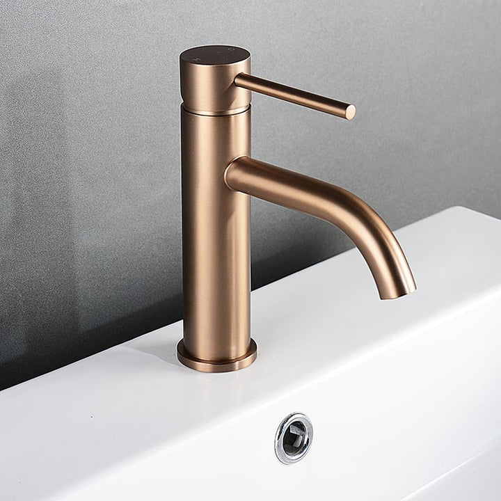 Brushed gold rose gold single hole bathroom faucet