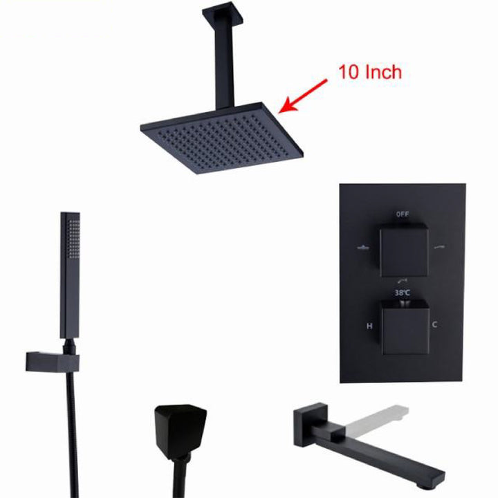 Matte Black Square 2 and 3 way function thermostatic shower kit