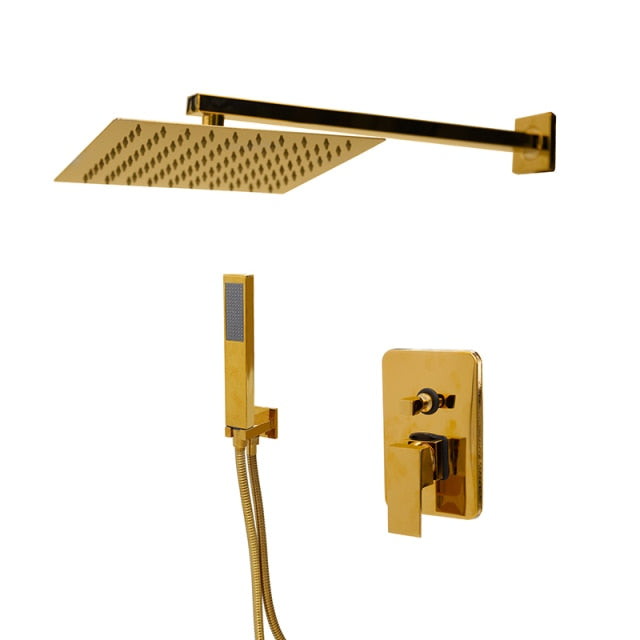 Gold Polished Square 2-3 way functions pressure balance shower kit