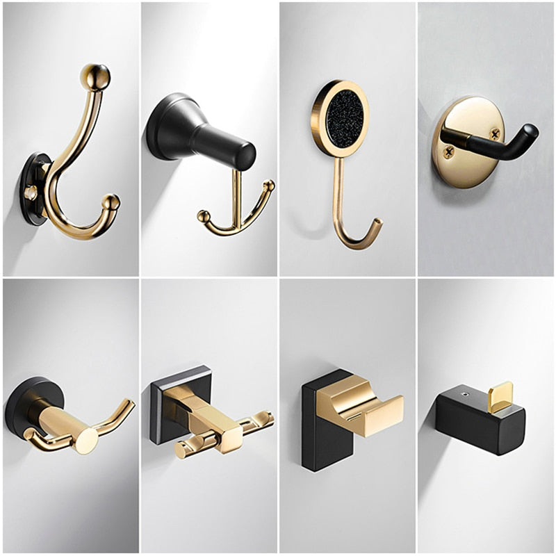 Black with gold bathroom hooks