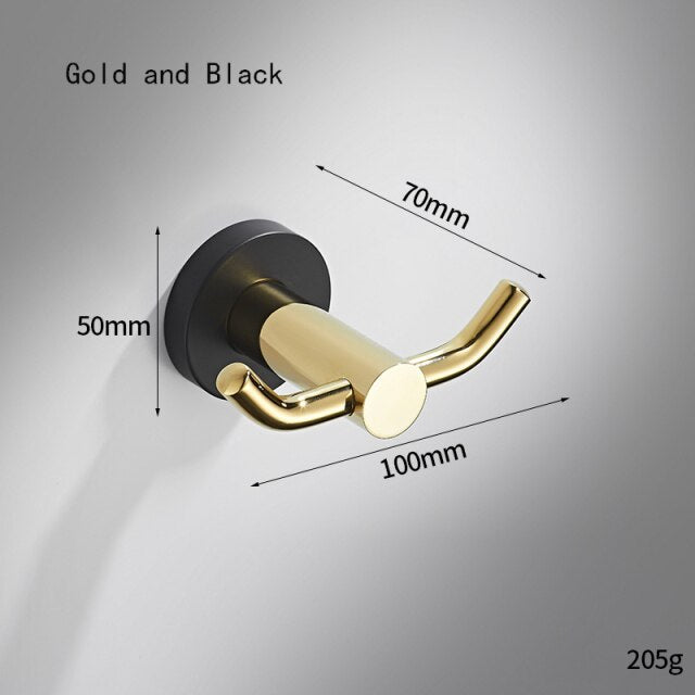 Black with gold bathroom hooks