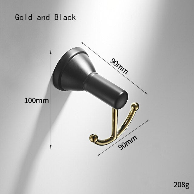 Black with gold bathroom hooks