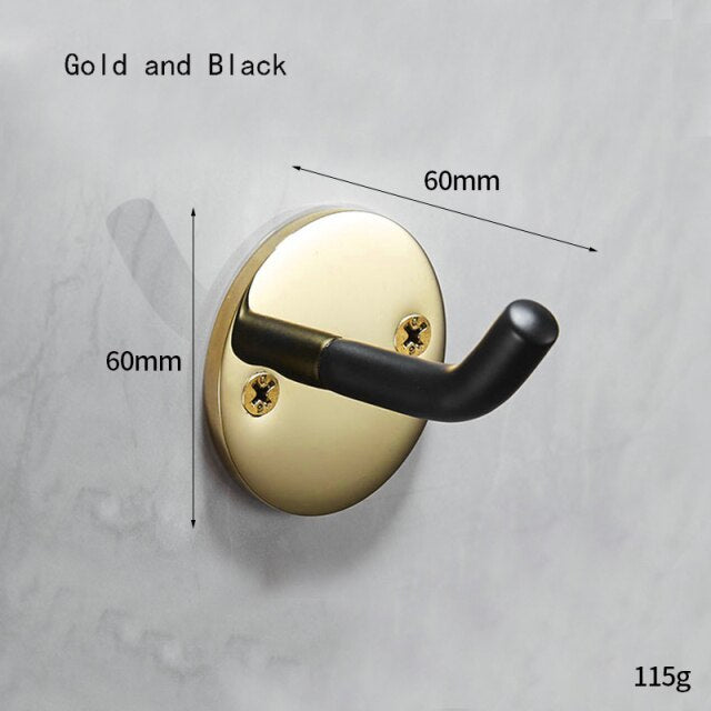 Black with gold bathroom hooks