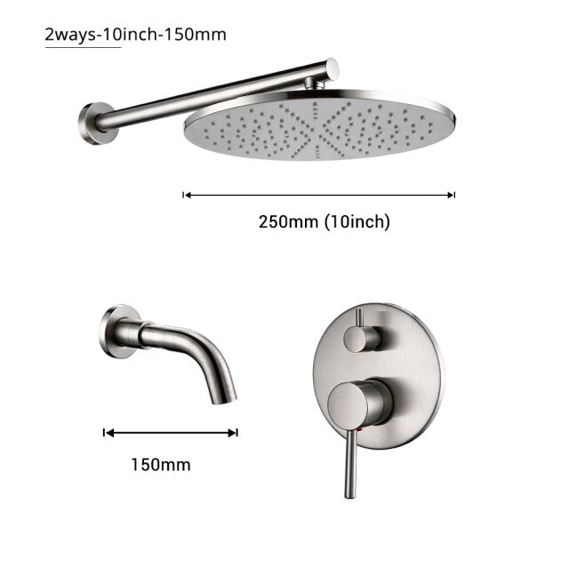 Brushed nickel 8-12 Inch Round rain head 2 and 3 way function shower kit