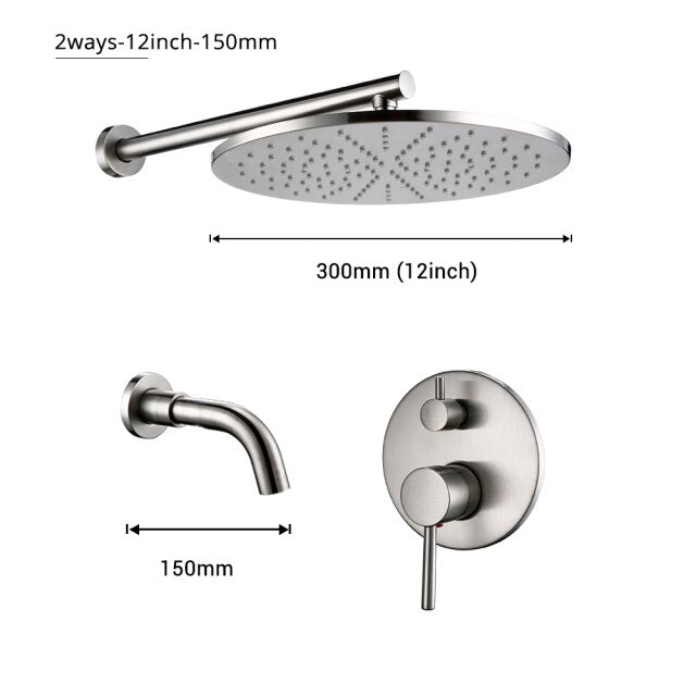 Brushed nickel 8-12 Inch Round rain head 2 and 3 way function shower kit