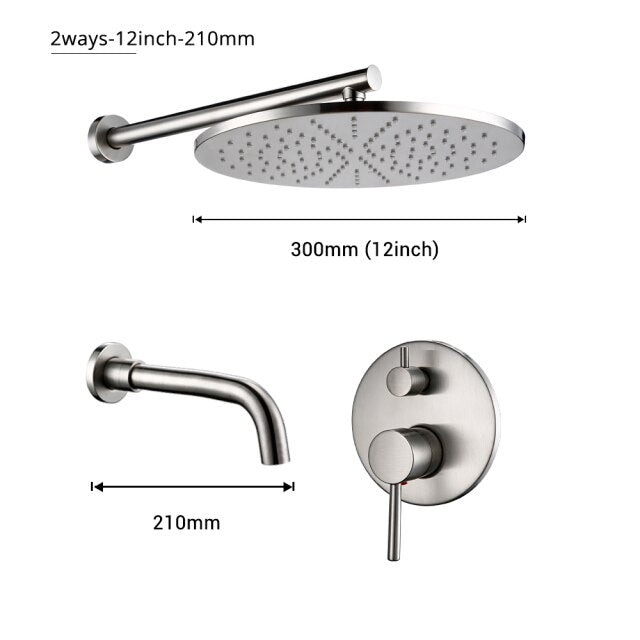 Brushed nickel 8-12 Inch Round rain head 2 and 3 way function shower kit