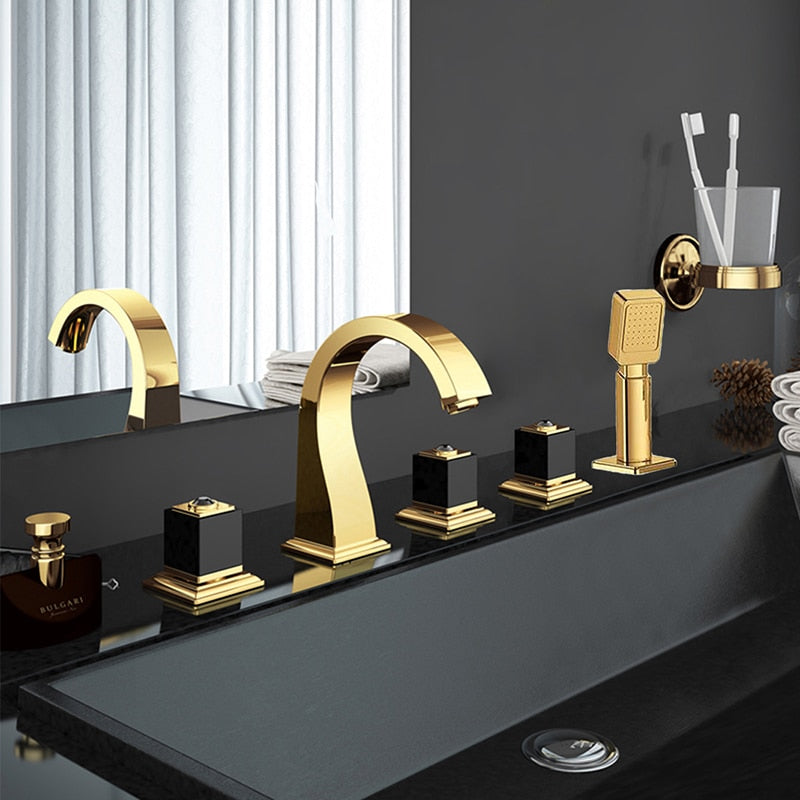 Monaco-Gold-Rose Gold Polished Deck Mount 5 pieces battub filler faucet