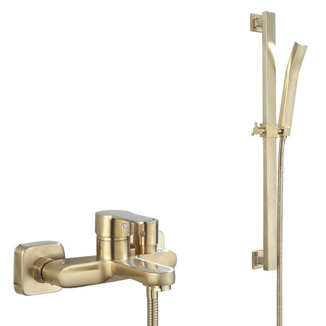 Brushed gold exposed Tub and slide bar shower kit