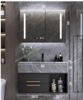 Genoa-Black Wall Mounted Bathroom vanity with Grey Quartz Top