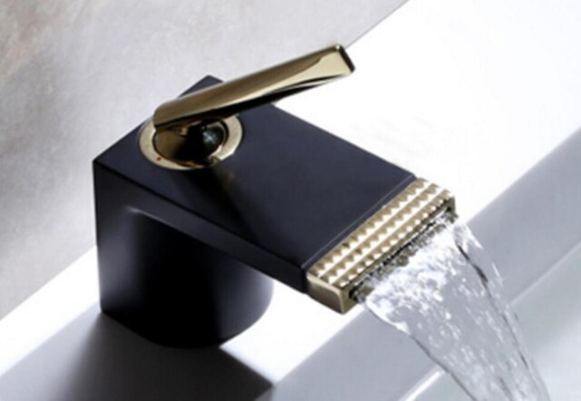 Gold polihsed-BLack with gold-Chrome Single Hole Bathroom Faucet