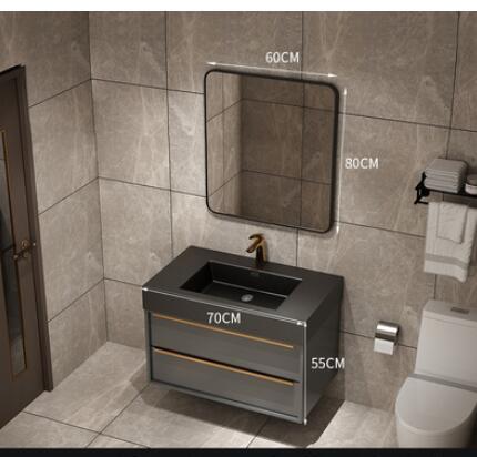 Trento-Grey Gun Wall Hung Bathroom Vanity with Black Quartz Top Set