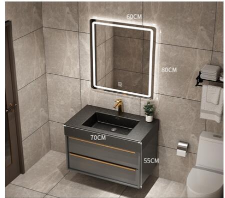 Trento-Grey Gun Wall Hung Bathroom Vanity with Black Quartz Top Set