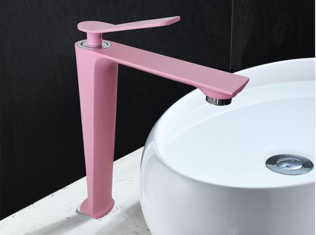 Flamingo-Pink Tall and short single hole bathroom faucet