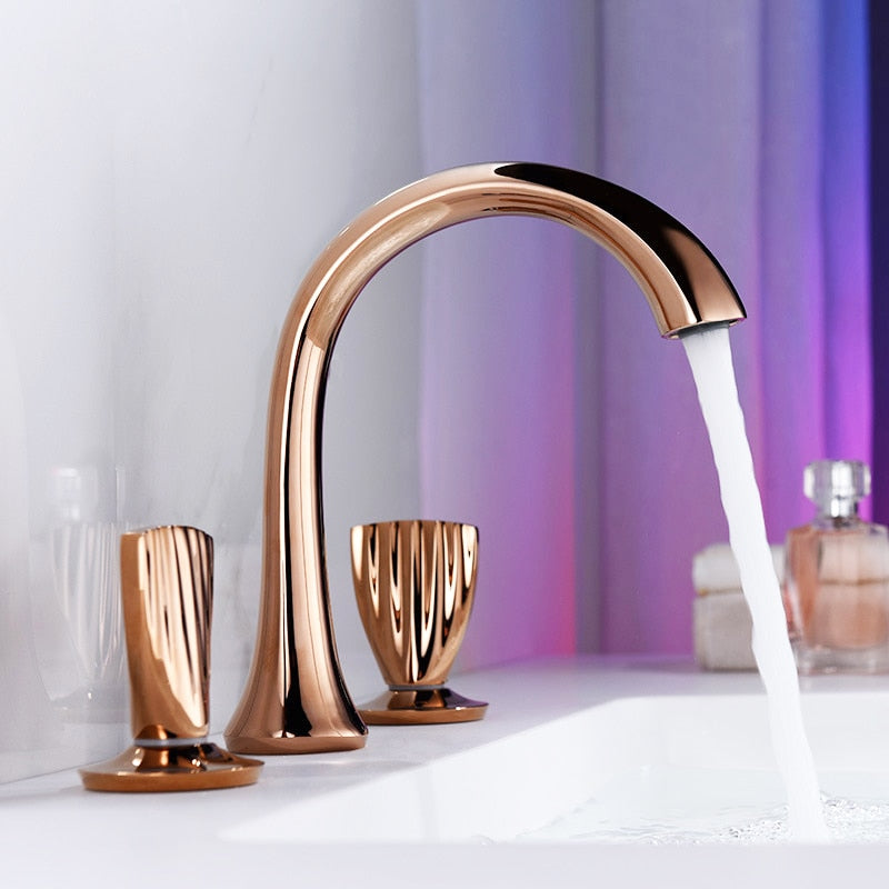 Coral-Rose Gold Polished 8" Wide Spread Bathroom Faucet