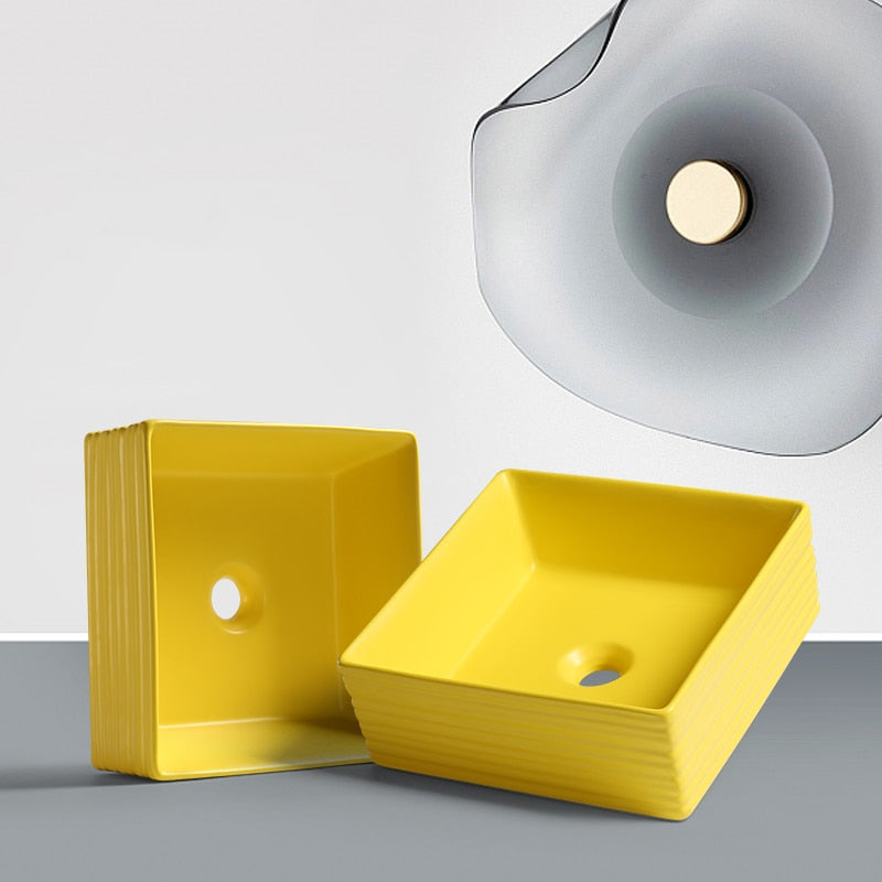 Yellow Square Vessel Sink