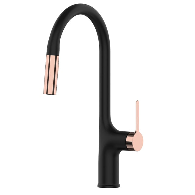 Amsterdam -Polished Rose Gold-White-Brushed Gold- Gold- Black Two Tone  Kitchen Faucet with pull out dual sprayer