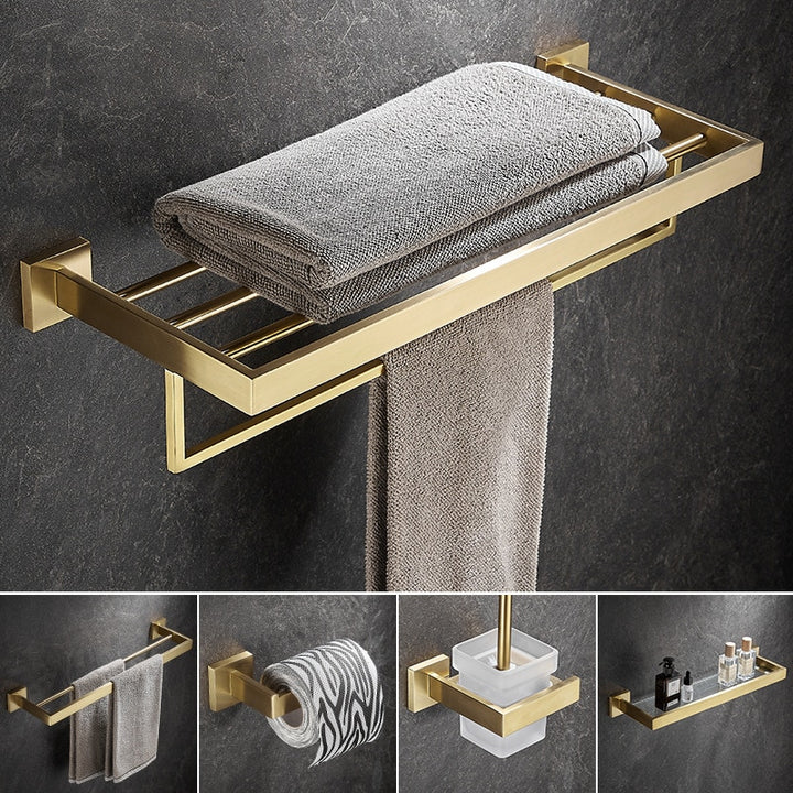 Nordic square brushed gold bathroom accessories