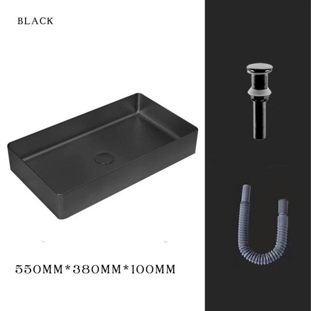 Gun Grey - Brushed Gold- Black  Rectangular Stainless Steel Sink