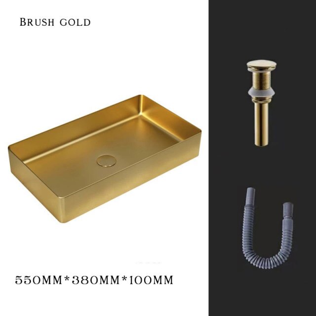 Gun Grey - Brushed Gold- Black  Rectangular Stainless Steel Sink