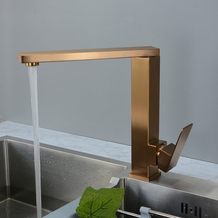 Brushed Rose Gold Square Kitchen Faucet