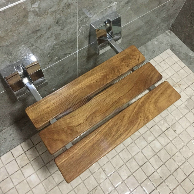 Teak wall mounted folding steam shower seat