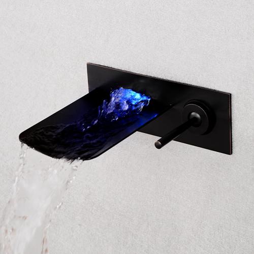 Black LED Waterfall Wall Mounted Bathroom Lavatory Faucet