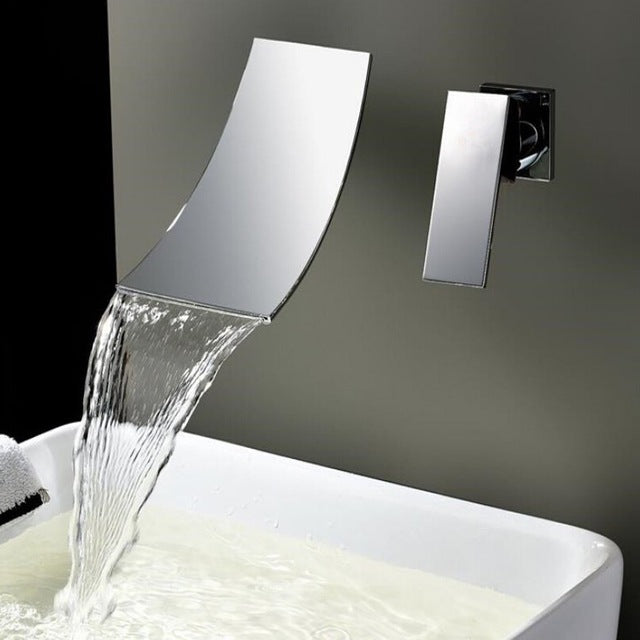 Chrome Wall Mounted Waterfall Lavatory Faucet