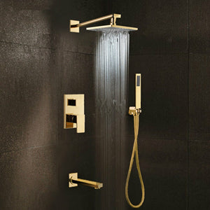 Gold shiny  3 Way Diverter Pressure Balance Shower With Square 8 Inch Rain Head Kit