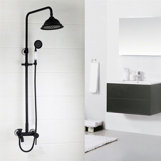 Victorian Style Exposed Shower System Black with touch of Oil Rubbed Bronze Antique Victoria Style Exposed 2 or 3 Way Shower Kit