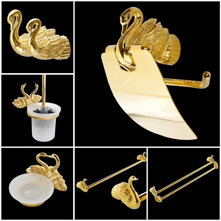 Gold Polished Brass Swan Bathroom Accessories