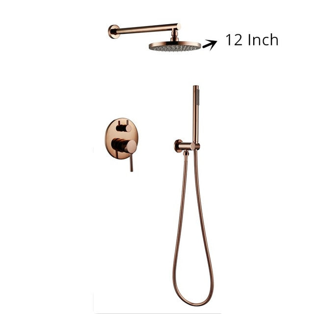 Rose Gold Brushed Round 8 to 12 inches Rain Head-2 Way Diverter Shower Kit