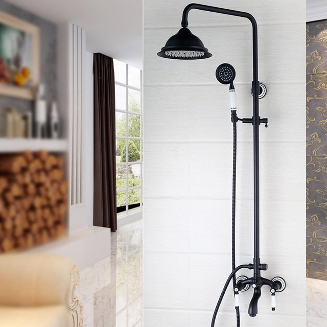 Victorian Style Exposed Shower System Black with touch of Oil Rubbed Bronze Antique Victoria Style Exposed 2 or 3 Way Shower Kit